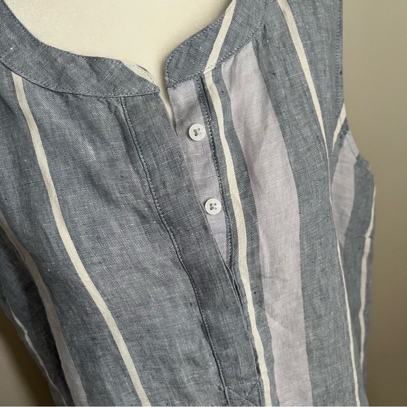 Ellen Tracy Linen Sleeveless Blue White Stripe Blouse - size L - Picture 3 of 7